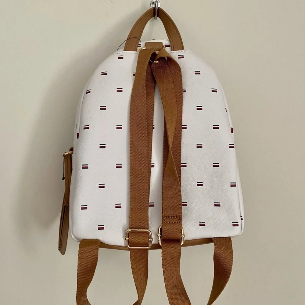 Tommy Hilfiger White and Tan Backpack with Minimalist Design